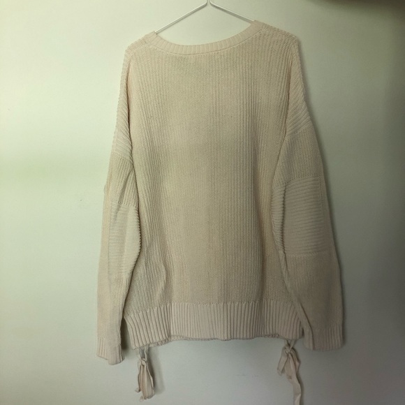 Cotton Knitted Sweater with Lacing Detail in Cream - Picture 3 of 5